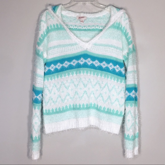 blue and white pullover